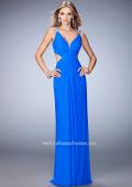 Picture of: Long Prom Gown with V Neck and Crystal Encrusted Straps in Blue, Style: 22384, Detail Picture 2