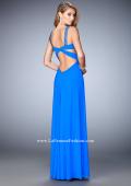 Picture of: Crystal Embellished Gown with Center Slit and Open Back in Blue, Style: 22385, Back Picture