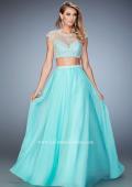 Picture of: Two Piece Illusion Neckline Dress with Pearls and Crystals in Blue, Style: 22387, Main Picture