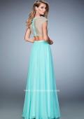 Picture of: Two Piece Illusion Neckline Dress with Pearls and Crystals in Blue, Style: 22387, Back Picture