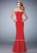 Picture of: Tonal Rhinestone Jersey Prom Dress with Slight Train in Red, Style: 22396, Detail Picture 1