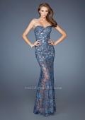 Picture of: Beaded Lace Prom Dress with Sheer Skirt in Blue, Style: 22397, Main Picture