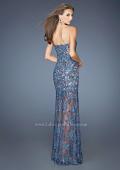 Picture of: Beaded Lace Prom Dress with Sheer Skirt in Blue, Style: 22397, Back Picture