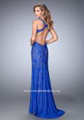Picture of: Elegant Lace Dress with Open Back and Side Leg Slit in Blue, Style: 22398, Back Picture