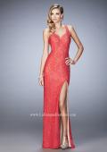 Picture of: Elegant Lace Dress with Open Back and Side Leg Slit in Orange, Style: 22398, Detail Picture 3