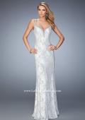 Picture of: White Lace Prom Gown with Crystal Encrusted Neckline in White, Style: 22400, Main Picture