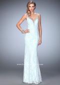 Picture of: White Lace Prom Gown with Crystal Encrusted Neckline in Blue, Style: 22400, Detail Picture 1