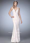 Picture of: White Lace Prom Gown with Crystal Encrusted Neckline in Pink, Style: 22400, Detail Picture 2