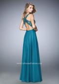 Picture of: Sheer Illusion Neckline Prom Dress with Back X Straps in Green, Style: 22407, Back Picture