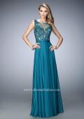Picture of: Sheer Illusion Neckline Prom Dress with Back X Straps in Green, Style: 22407, Detail Picture 1