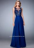 Picture of: Sheer Illusion Neckline Prom Dress with Back X Straps in Blue, Style: 22407, Detail Picture 2