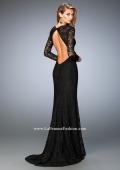 Picture of: Full Lace Prom Dress with Beaded Cuffs and Open Back in Black, Style: 22409, Main Picture