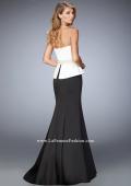 Picture of: Peplum Style Satin Mermaid Gown with Train and Belt in Black, Style: 22418, Back Picture