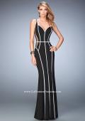 Picture of: Long Jersey Prom Dress with Piping and Sheer Sides in Black, Style: 22419, Main Picture