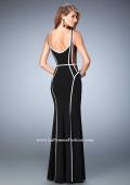 Picture of: Long Jersey Prom Dress with Piping and Sheer Sides in Black, Style: 22419, Back Picture