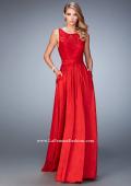 Picture of: Lace Top Taffeta Gown with Open Back and Pockets in Red, Style: 22446, Main Picture