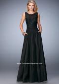 Picture of: Lace Top Taffeta Gown with Open Back and Pockets in Black, Style: 22446, Detail Picture 1