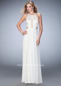 Picture of: Long Prom Dress with Geometric Cut Out Bodice in White, Style: 22450, Detail Picture 1