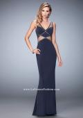Picture of: Embellished Jersey Prom Dress with Sheer Cut Outs in Blue, Style: 22458, Main Picture