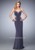 Picture of: Sheer Strap Jersey Prom Dress with Beaded Detail in Silver, Style: 22461, Main Picture