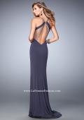 Picture of: Sheer Strap Jersey Prom Dress with Beaded Detail in Silver, Style: 22461, Back Picture
