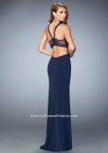 Picture of: Long Jersey Dress with Stripe Detail and Strappy Back in Blue, Style: 22463, Back Picture