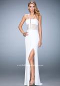 Picture of: Long Jersey Dress with Stripe Detail and Strappy Back in White, Style: 22463, Detail Picture 3