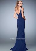 Picture of: Net Gown with Plunging Neckline and Ruched Skirt in Blue, Style: 22475, Back Picture