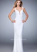 Picture of: Net Gown with Plunging Neckline and Ruched Skirt in White, Style: 22475, Detail Picture 2