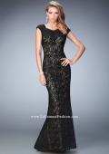 Picture of: Lace Prom gown with Open Back, Train, and Rhinestones in Black, Style: 22479, Main Picture