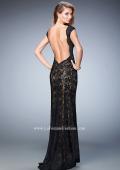 Picture of: Lace Prom gown with Open Back, Train, and Rhinestones in Black, Style: 22479, Back Picture