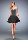 Picture of: Short Stretch Satin Gown with Pearls and a Bow in Black, Style: 22485, Detail Picture 1