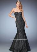 Picture of: Long Prom Gown with Sparkle Net Overlay in Black, Style: 22488, Main Picture