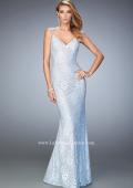 Picture of: Stretch Lace Prom Dress with Sheer Cap Sleeves and Back in Blue, Style: 22493, Main Picture