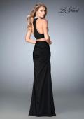 Picture of: Two Piece Jersey Prom Dress with Ruched Skirt and Pearls in Black, Style: 22498, Detail Picture 2