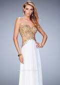 Picture of: Chiffon Prom Dress with Sheer Detail and Lace Applique in White, Style: 22504, Main Picture