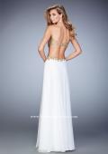 Picture of: Chiffon Prom Dress with Sheer Detail and Lace Applique in White, Style: 22504, Back Picture