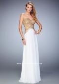 Picture of: Chiffon Prom Dress with Sheer Detail and Lace Applique in White, Style: 22504, Detail Picture 1