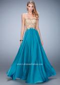 Picture of: Chiffon Prom Dress with Sheer Detail and Lace Applique in Green, Style: 22504, Detail Picture 2
