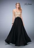 Picture of: Chiffon Prom Dress with Sheer Detail and Lace Applique in Black, Style: 22504, Detail Picture 3