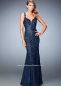 Picture of: Rhinestone Embellished Lace Gown with Open Back in Blue, Style: 22514, Main Picture