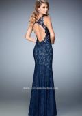 Picture of: Rhinestone Embellished Lace Gown with Open Back in Blue, Style: 22514, Back Picture