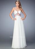 Picture of: Floral Accented Chiffon Prom Dress with Rhinestones in White, Style: 22521, Main Picture