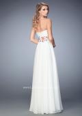 Picture of: Floral Accented Chiffon Prom Dress with Rhinestones in White, Style: 22521, Back Picture