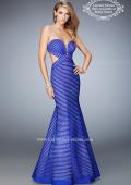 Picture of: Striped Mermaid Prom Gown with Side Cutouts in Blue, Style: 22530, Main Picture