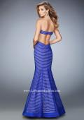 Picture of: Striped Mermaid Prom Gown with Side Cutouts in Blue, Style: 22530, Back Picture
