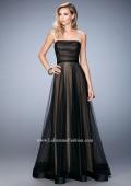 Picture of: Tulle A-line Gown with Striped Bodice and Satin Trim in Black, Style: 22536, Detail Picture 1