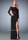 Picture of: Long Sleeve Jersey Dress with Sheer Bodice and Slit in Black, Style: 22539, Main Picture