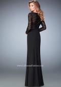 Picture of: Long Sleeve Jersey Dress with Sheer Bodice and Slit in Black, Style: 22539, Back Picture