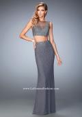 Picture of: Two Piece Net Gown with Mixed Metal Studding in Silver, Style: 22567, Main Picture